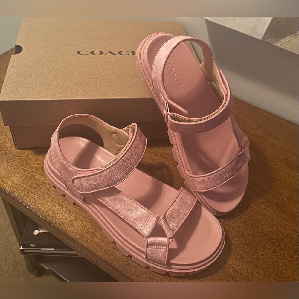 NEW- Coach Pink Leather Velcro Sport Sandal